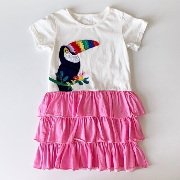 Girl Toucan Appliqué Ruffle Skirt Dress Size 130 Fits 5T - Picture 1 of 6